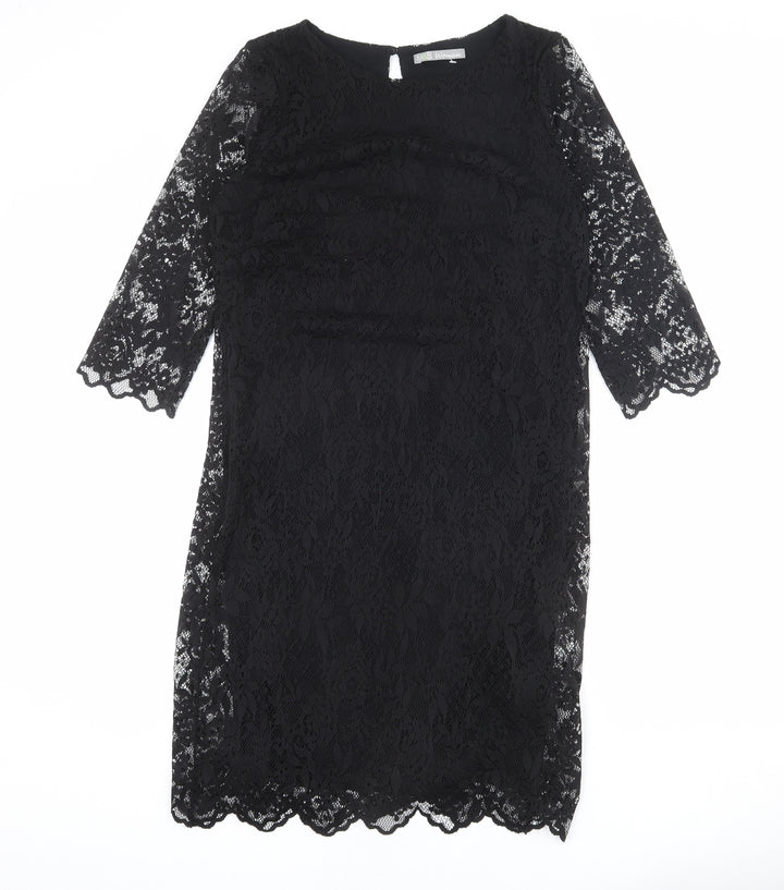 Marks and Spencer Womens Black Viscose Shift Size 12 Round Neck Button