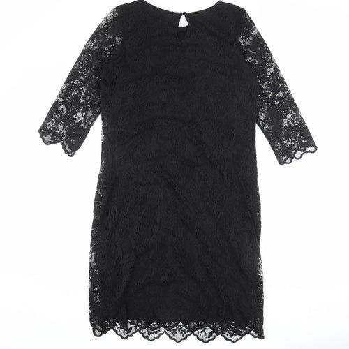 Marks and Spencer Womens Black Viscose Shift Size 12 Round Neck Button