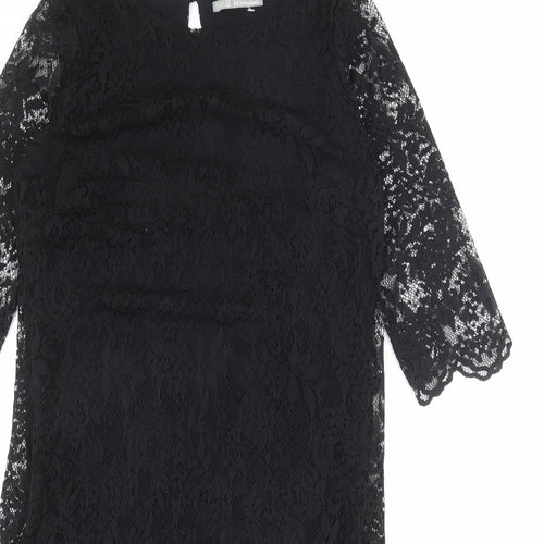 Marks and Spencer Womens Black Viscose Shift Size 12 Round Neck Button