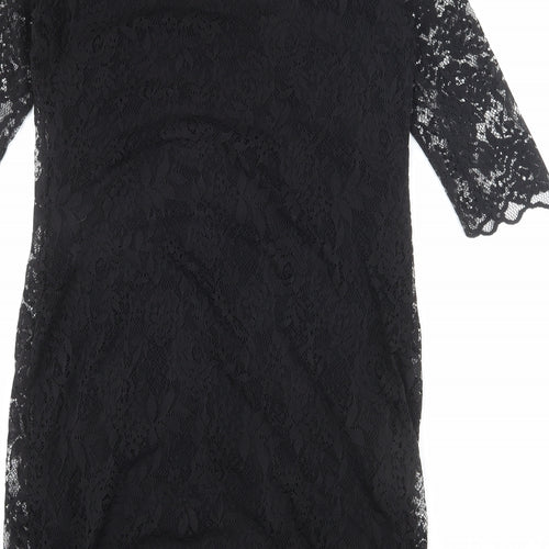 Marks and Spencer Womens Black Viscose Shift Size 12 Round Neck Button