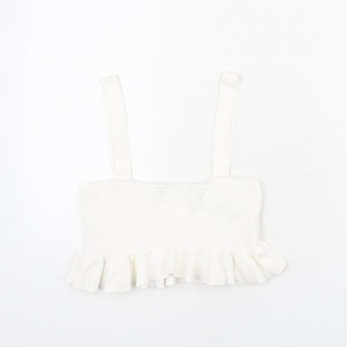 Zara Womens Ivory Viscose Cropped Tank Size S Square Neck