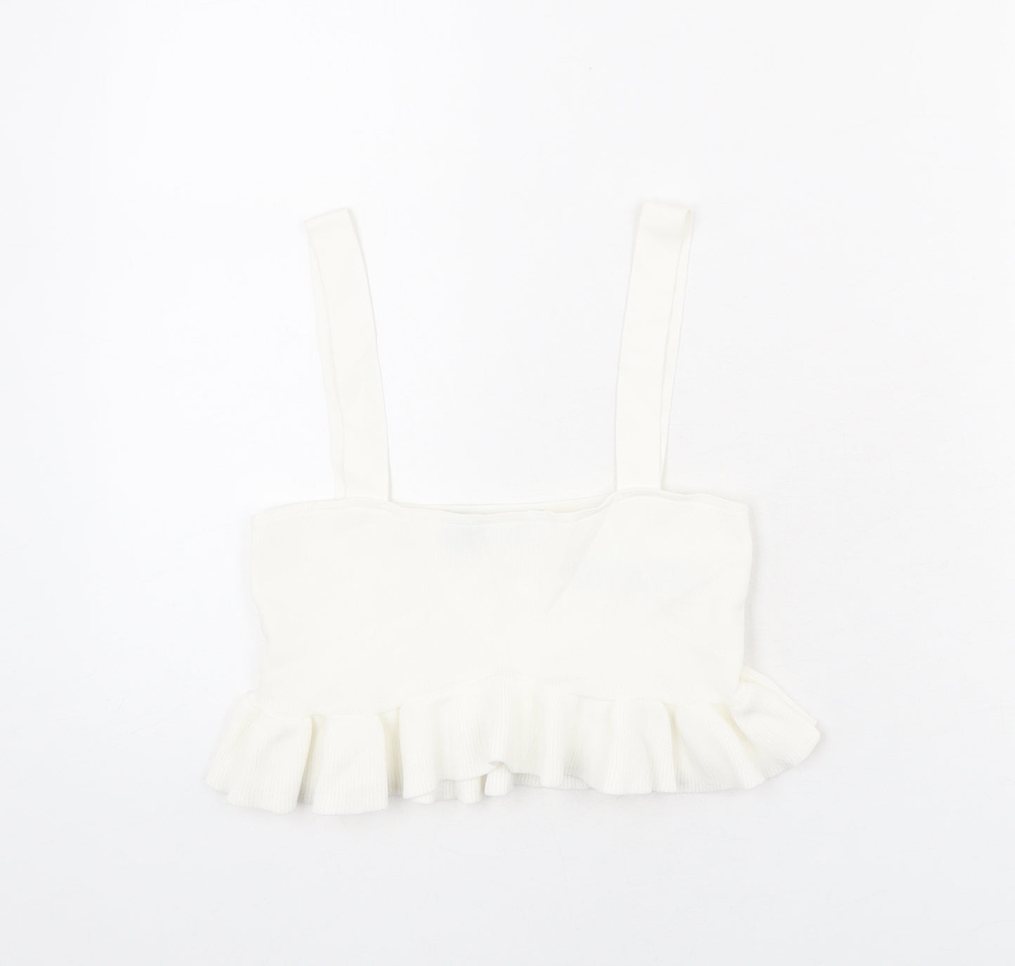 Zara Womens Ivory Viscose Cropped Tank Size S Square Neck