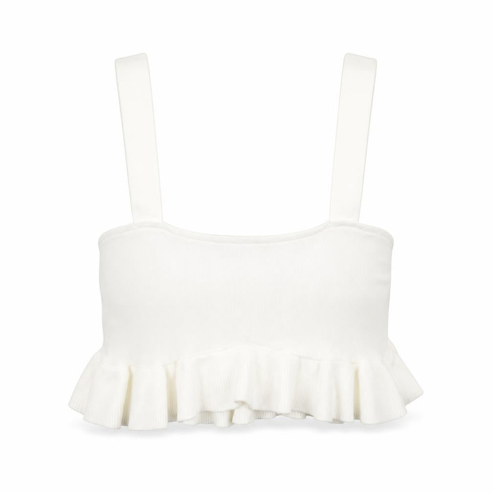 Front view of Zara women’s ivory viscose cropped tank, size S, square neck