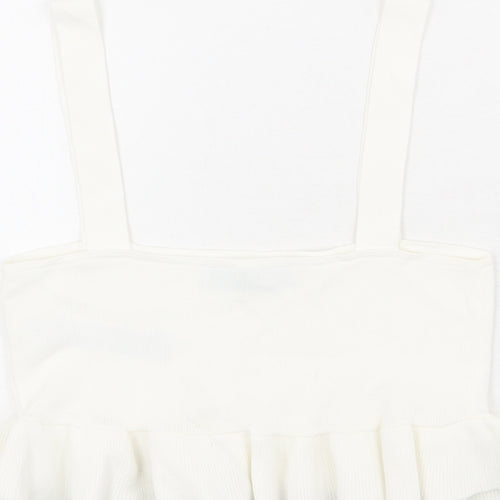 Zara Womens Ivory Viscose Cropped Tank Size S Square Neck