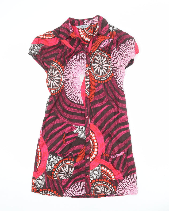 Red Herring Womens Multicoloured Geometric Polyester Shirt Dress Size 8 Collared Button
