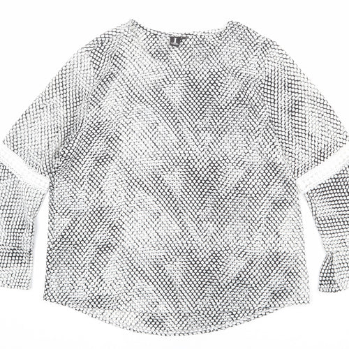 Izabel London Womens White Geometric Polyester Jersey Blouse Size L Round Neck - Flares sleeve