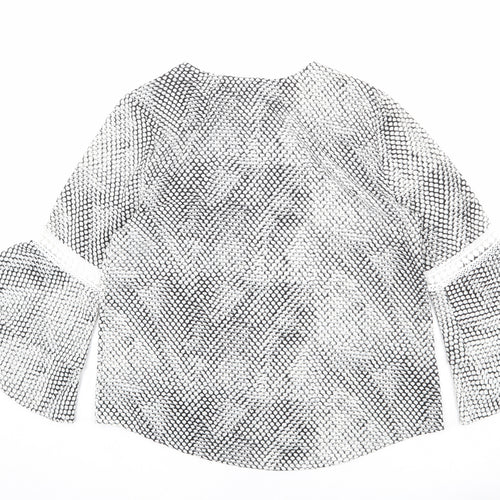 Izabel London Womens White Geometric Polyester Jersey Blouse Size L Round Neck - Flares sleeve
