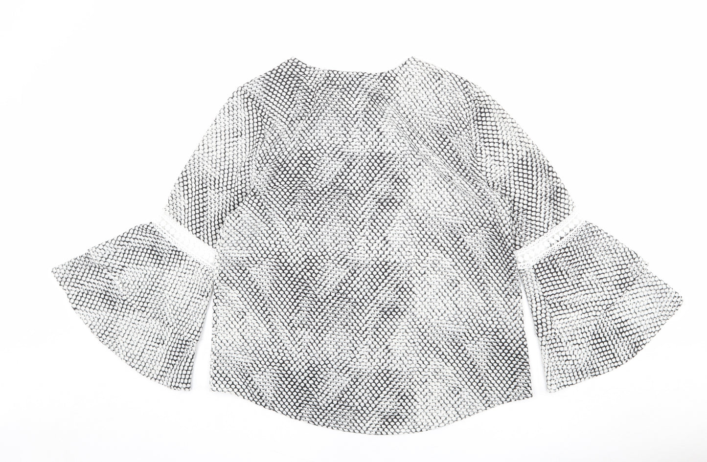 Izabel London Womens White Geometric Polyester Jersey Blouse Size L Round Neck - Flares sleeve