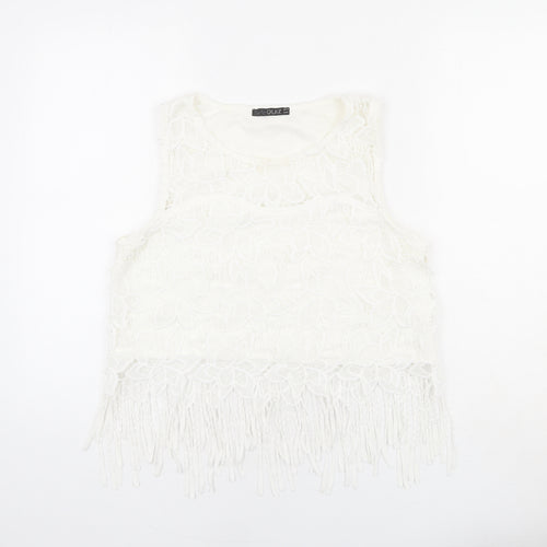 Quiz Womens White Polyester Cropped Tank Size 14 Round Neck - Lace detail