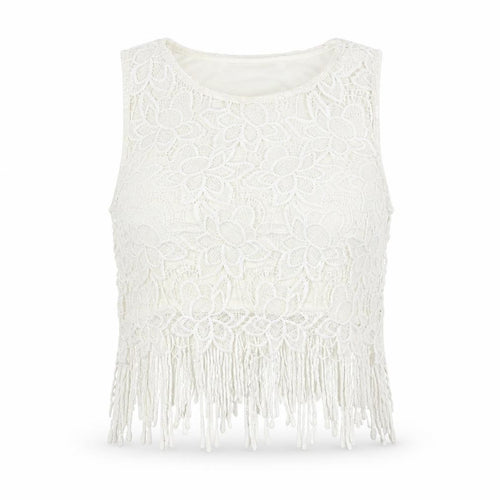 Quiz Womens White Polyester Cropped Tank Size 14 Round Neck - Lace detail