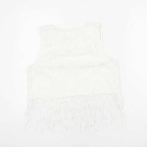 Quiz Womens White Polyester Cropped Tank Size 14 Round Neck - Lace detail