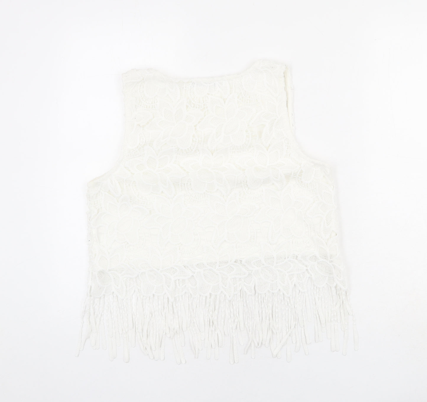 Quiz Womens White Polyester Cropped Tank Size 14 Round Neck - Lace detail