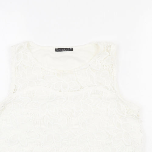 Quiz Womens White Polyester Cropped Tank Size 14 Round Neck - Lace detail