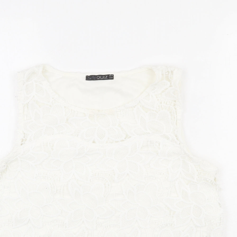 Quiz Womens White Polyester Cropped Tank Size 14 Round Neck - Lace detail