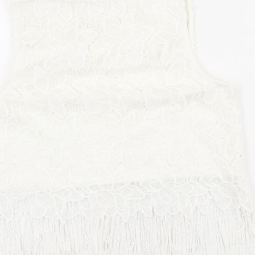 Quiz Womens White Polyester Cropped Tank Size 14 Round Neck - Lace detail