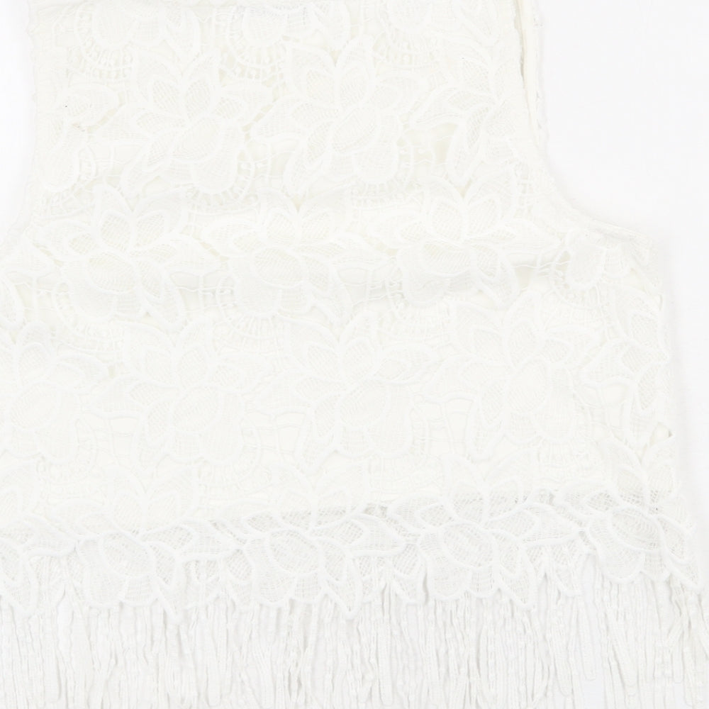 Quiz Womens White Polyester Cropped Tank Size 14 Round Neck - Lace detail
