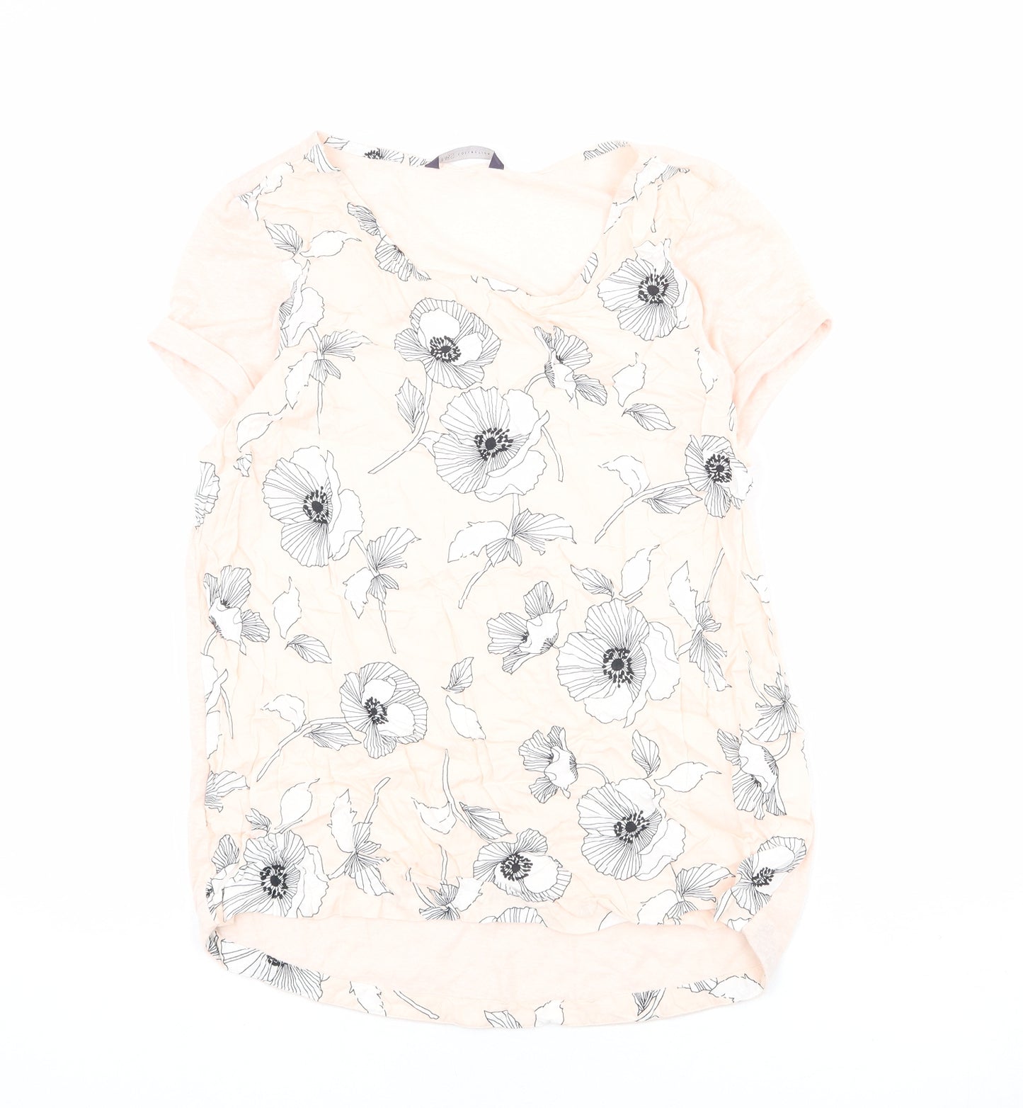 Marks and Spencer Womens Pink Floral Polyester Basic T-Shirt Size 10 Scoop Neck