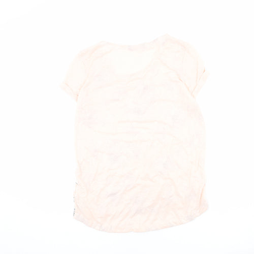 Marks and Spencer Womens Pink Floral Polyester Basic T-Shirt Size 10 Scoop Neck