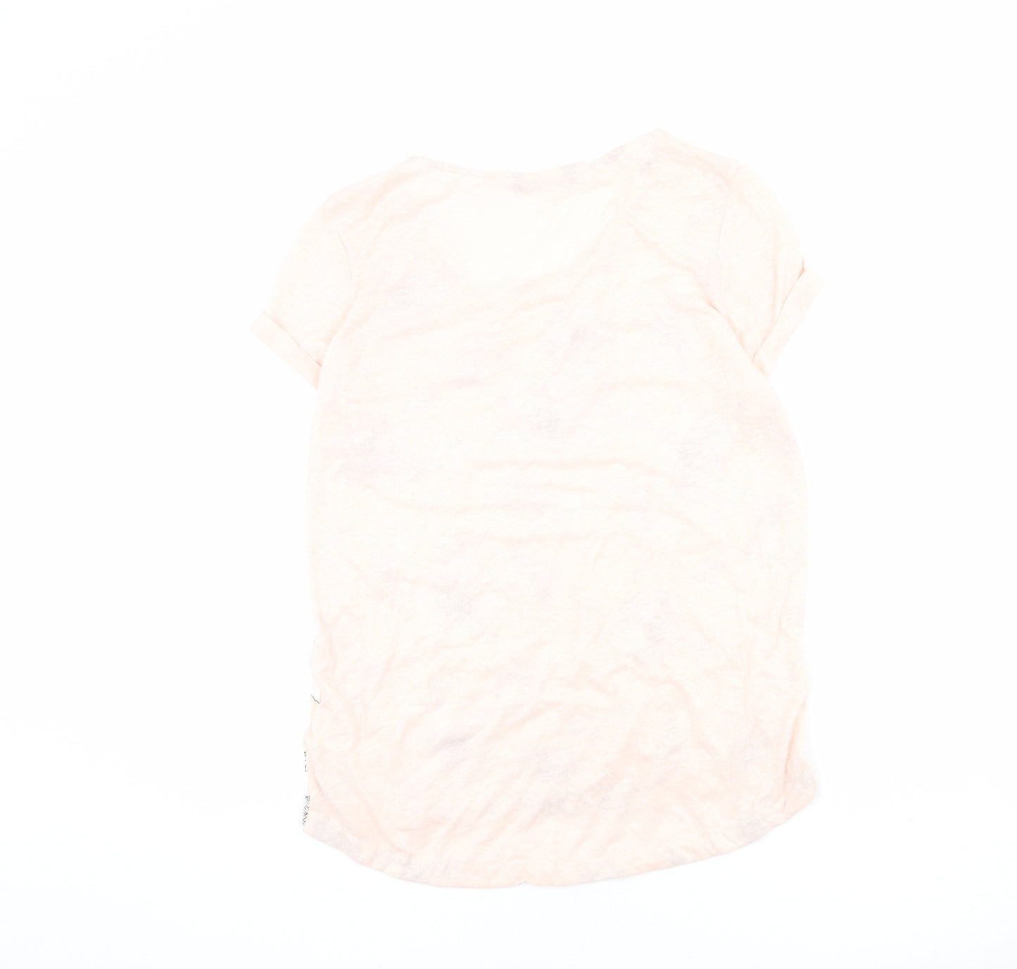 Marks and Spencer Womens Pink Floral Polyester Basic T-Shirt Size 10 Scoop Neck