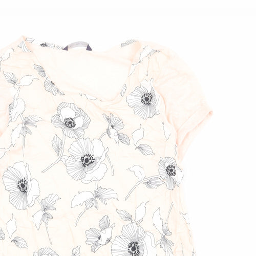 Marks and Spencer Womens Pink Floral Polyester Basic T-Shirt Size 10 Scoop Neck