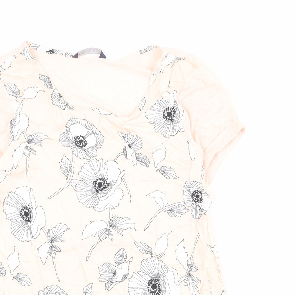 Marks and Spencer Womens Pink Floral Polyester Basic T-Shirt Size 10 Scoop Neck