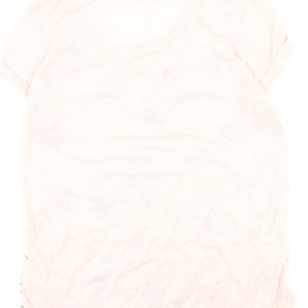 Marks and Spencer Womens Pink Floral Polyester Basic T-Shirt Size 10 Scoop Neck