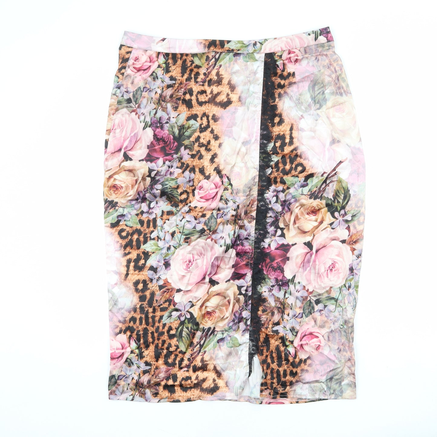 Missguided Womens Multicoloured Floral Polyester Straight & Pencil Skirt Size 16 Zip