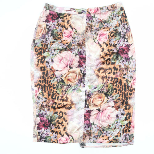 Missguided Womens Multicoloured Floral Polyester Straight & Pencil Skirt Size 16 Zip