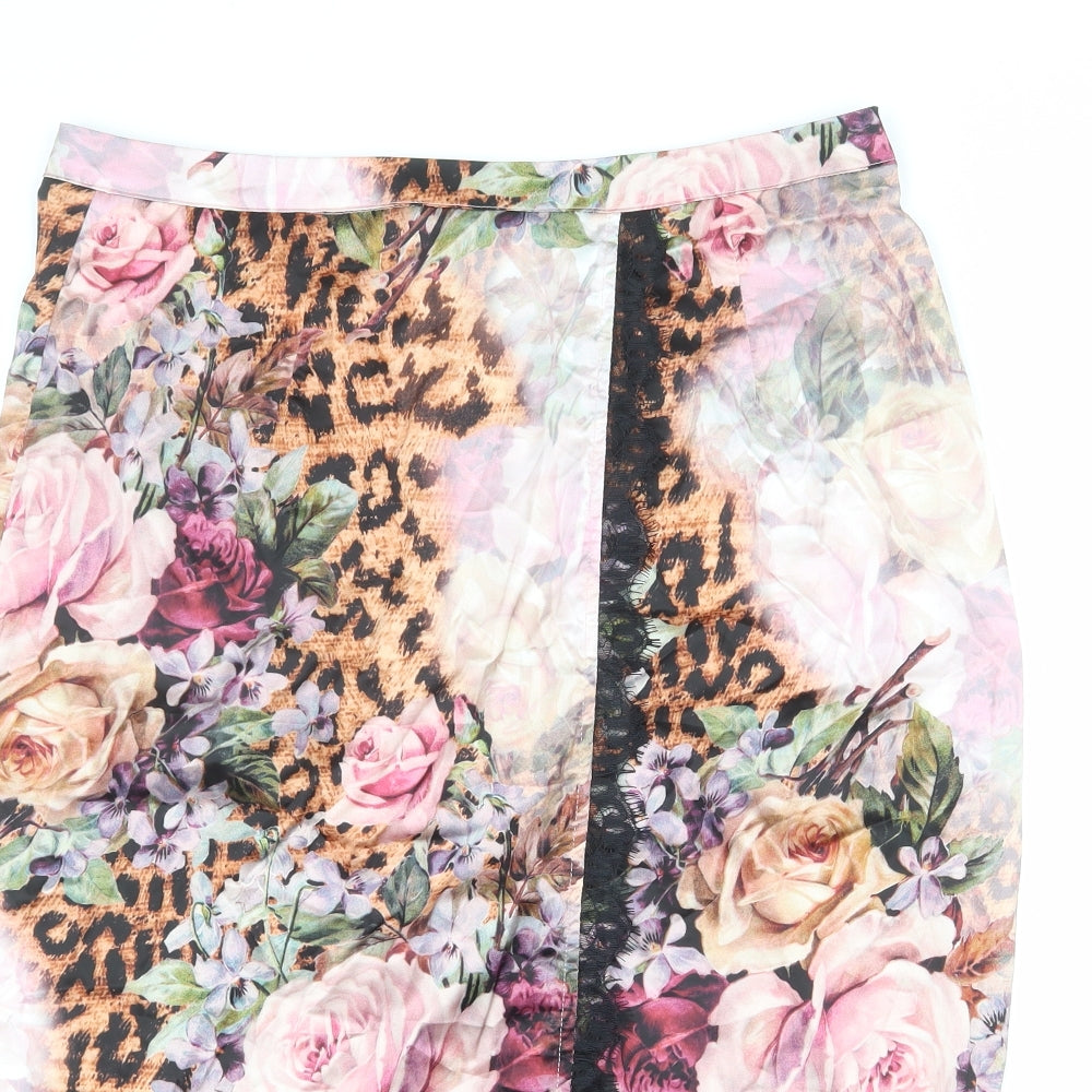 Missguided Womens Multicoloured Floral Polyester Straight & Pencil Skirt Size 16 Zip