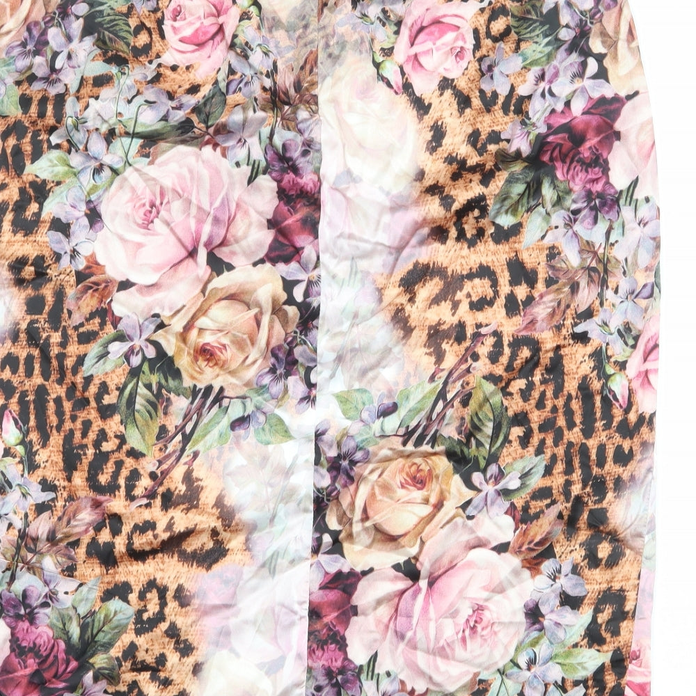 Missguided Womens Multicoloured Floral Polyester Straight & Pencil Skirt Size 16 Zip
