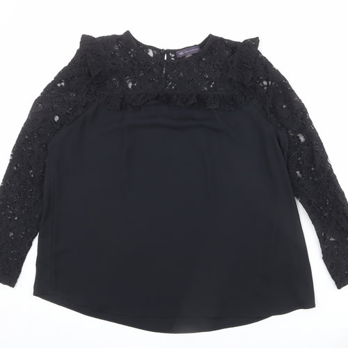 Marks and Spencer Womens Black Polyester Basic Blouse Size 12 Round Neck - Lace Neckline