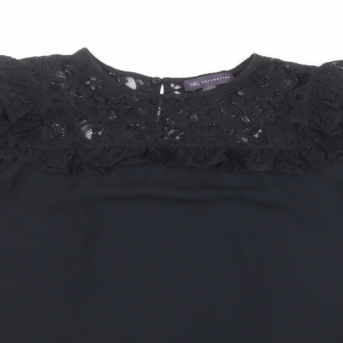 Marks and Spencer Womens Black Polyester Basic Blouse Size 12 Round Neck - Lace Neckline