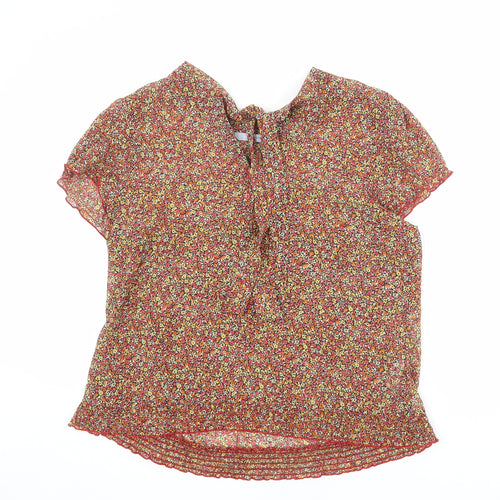 Red Herring Womens Multicoloured Floral Polyester Basic T-Shirt Size 16 V-Neck