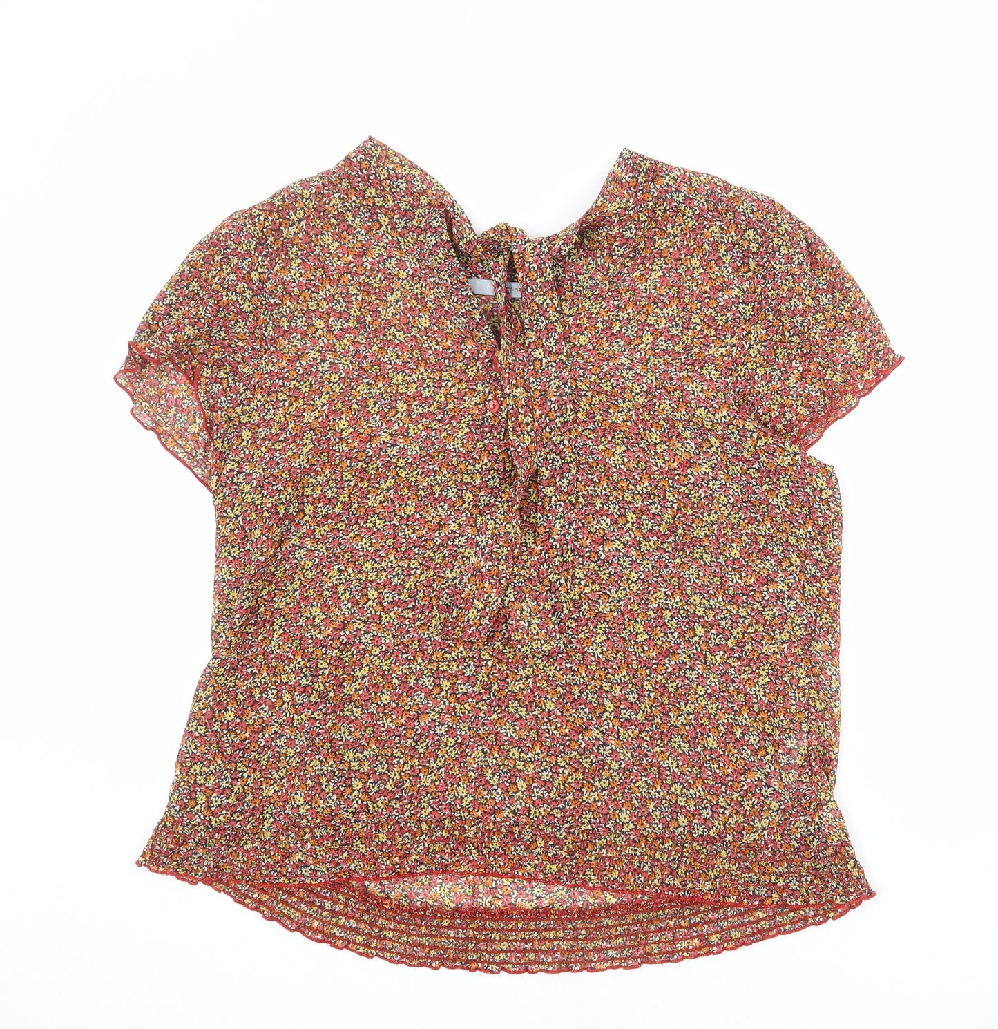 Red Herring Womens Multicoloured Floral Polyester Basic T-Shirt Size 16 V-Neck