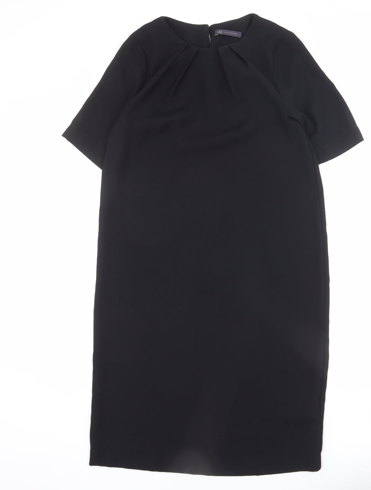 Marks and Spencer Womens Black Polyester Shift Size 10 Round Neck Button