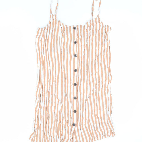 H&M Womens Brown Striped Viscose Mini Size 12 Scoop Neck Button