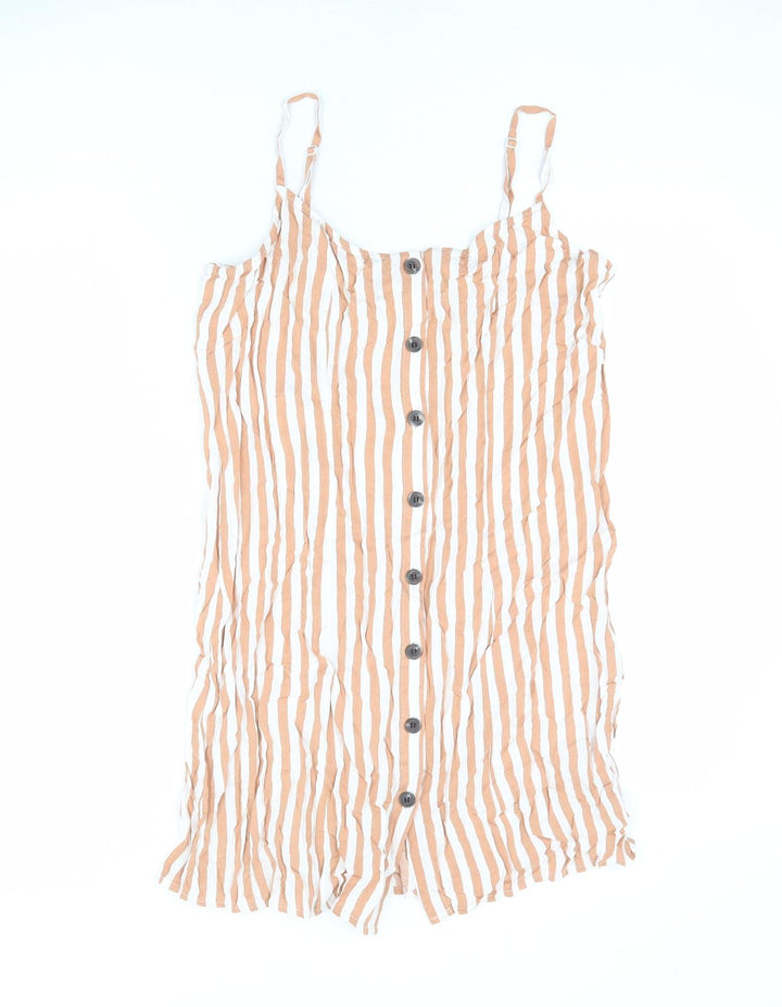 H&M Womens Brown Striped Viscose Mini Size 12 Scoop Neck Button