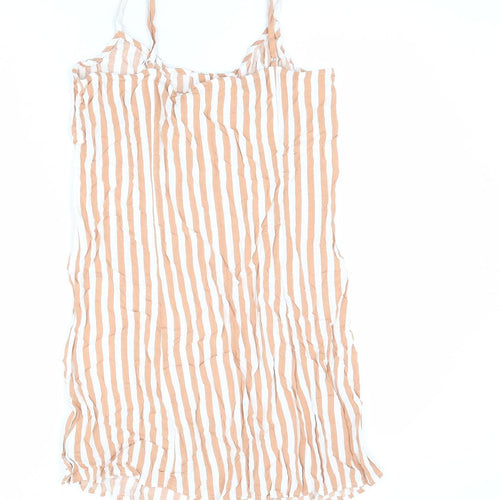 H&M Womens Brown Striped Viscose Mini Size 12 Scoop Neck Button