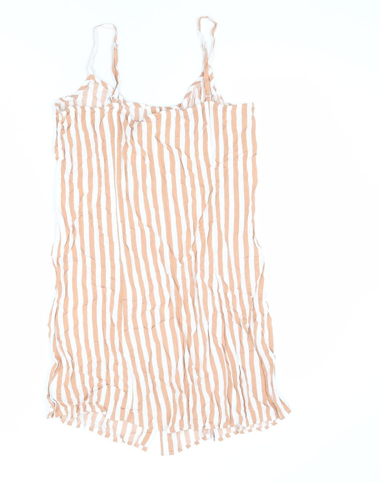 H&M Womens Brown Striped Viscose Mini Size 12 Scoop Neck Button