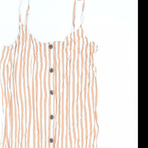 H&M Womens Brown Striped Viscose Mini Size 12 Scoop Neck Button