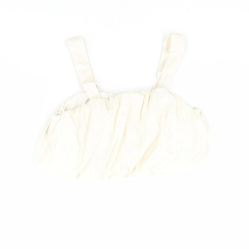 Zara Girls Ivory Polyester Cropped Blouse Size 10 Years Square Neck Pullover