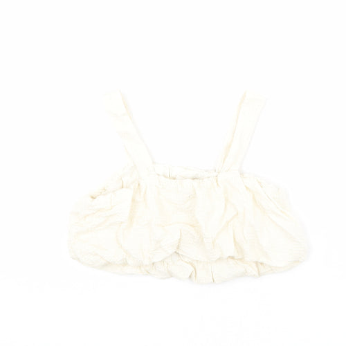 Zara Girls Ivory Polyester Cropped Blouse Size 10 Years Square Neck Pullover