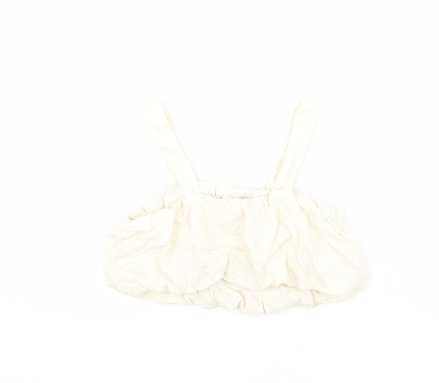 Zara Girls Ivory Polyester Cropped Blouse Size 10 Years Square Neck Pullover
