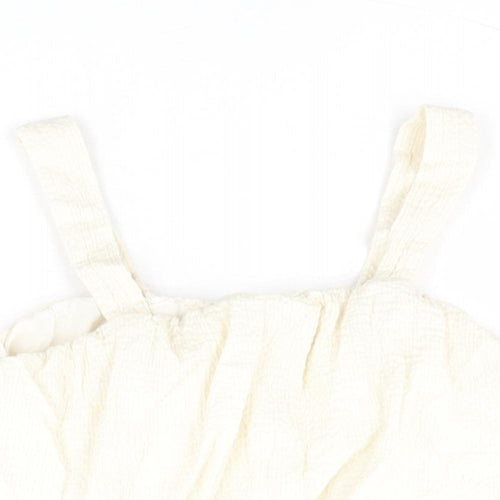 Zara Girls Ivory Polyester Cropped Blouse Size 10 Years Square Neck Pullover