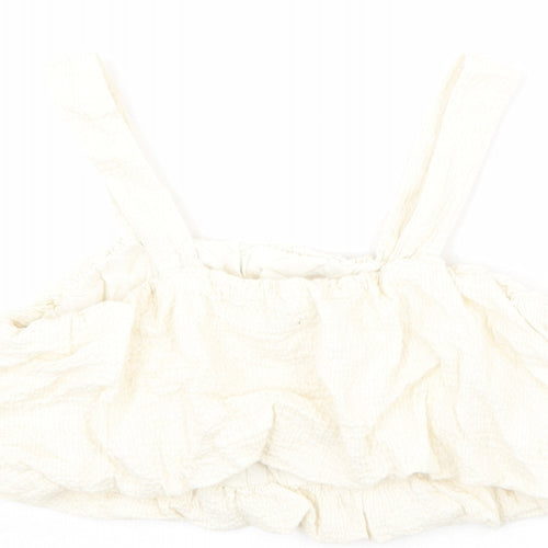 Zara Girls Ivory Polyester Cropped Blouse Size 10 Years Square Neck Pullover