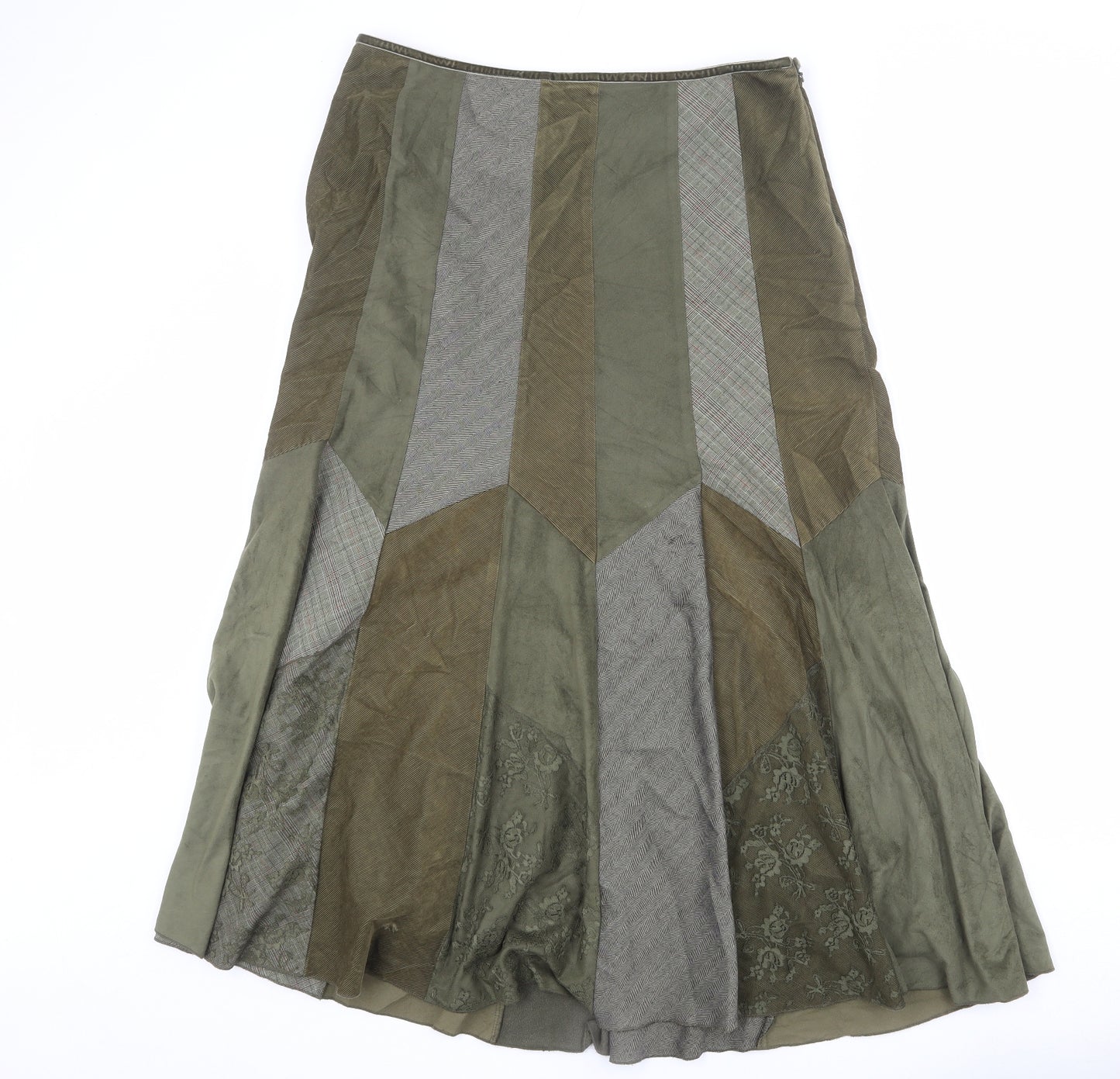 Per Una Womens Green Geometric Polyester Swing Skirt Size 14 Zip