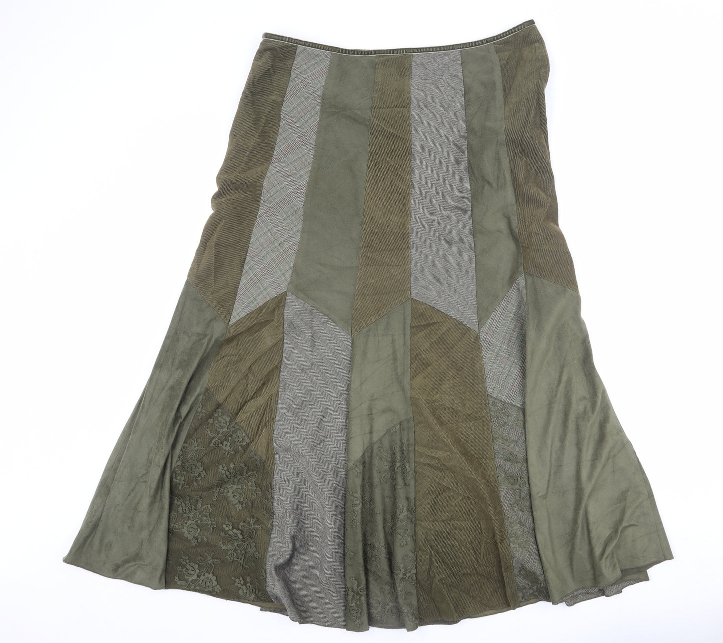 Per Una Womens Green Geometric Polyester Swing Skirt Size 14 Zip