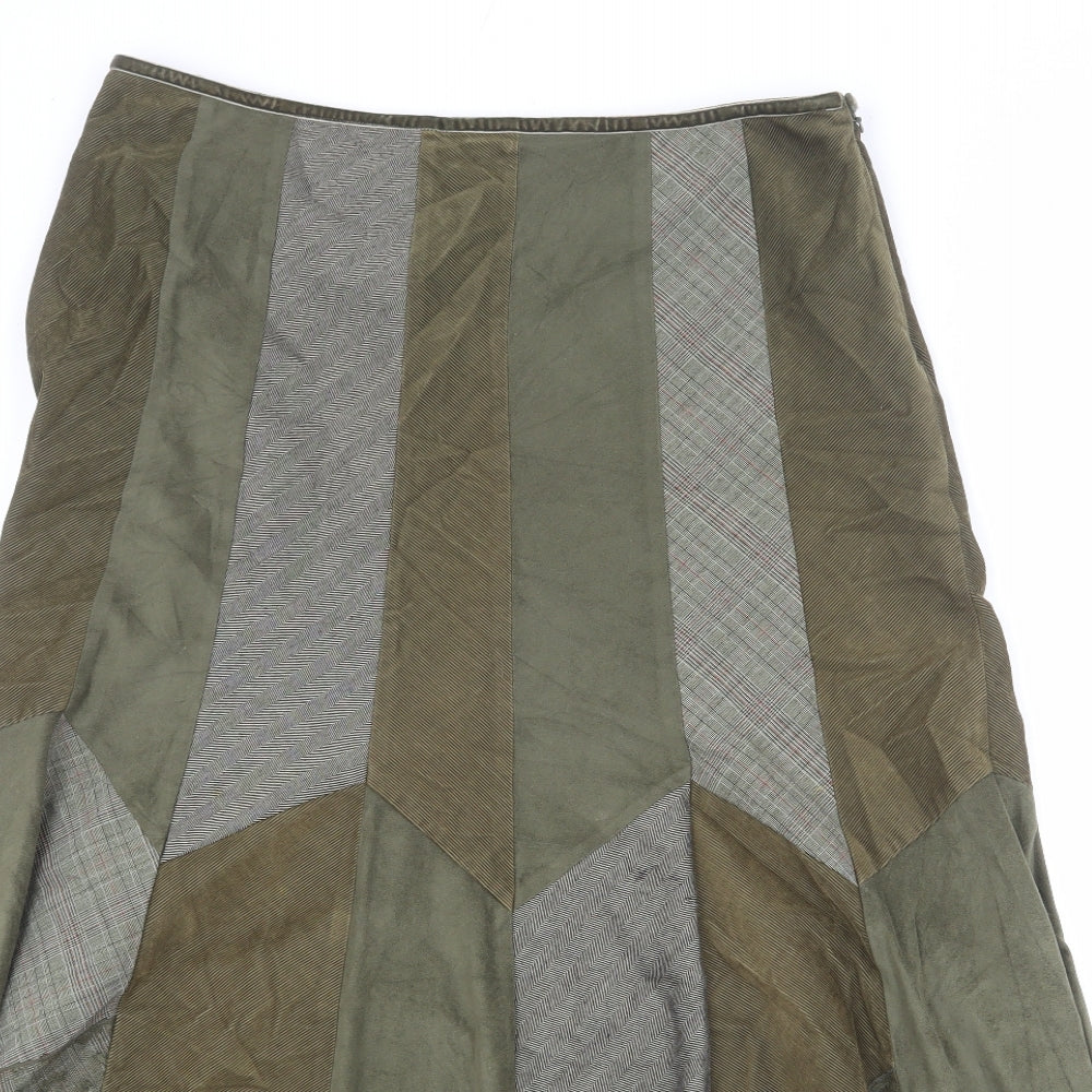 Per Una Womens Green Geometric Polyester Swing Skirt Size 14 Zip