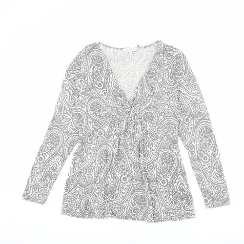 EAST Womens Grey Geometric Viscose Basic Blouse Size 12 V-Neck