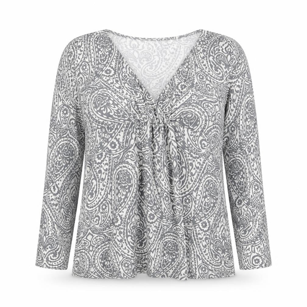 East Womens Grey Geometric Viscose Basic Blouse Size 12 V-Neck